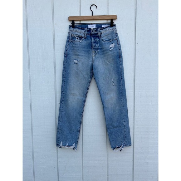 FRAME Denim Womens Jeans Le Original Distressed Straight Leg Lighter Wash, Sz 24 - Picture 1 of 5